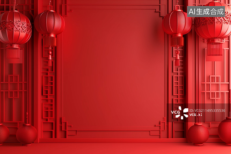 【AI数字艺术】新年红色灯笼春节背景 说明:AIGC内容是指创作者利用合法的第三方生成式AI技术图片素材