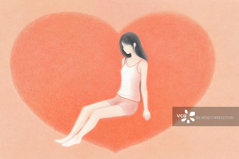 爱心关爱女性妇女儿童老人重阳节妇女节彩铅手绘插画图片素材