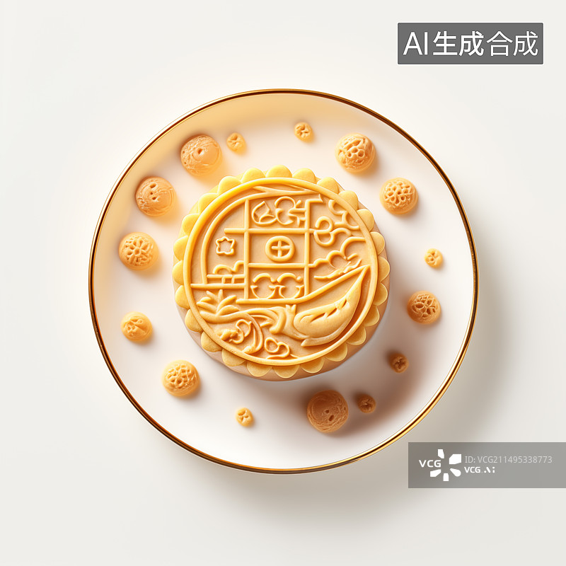 【AI数字艺术】盘子中间放着一个月饼插画背景图片素材