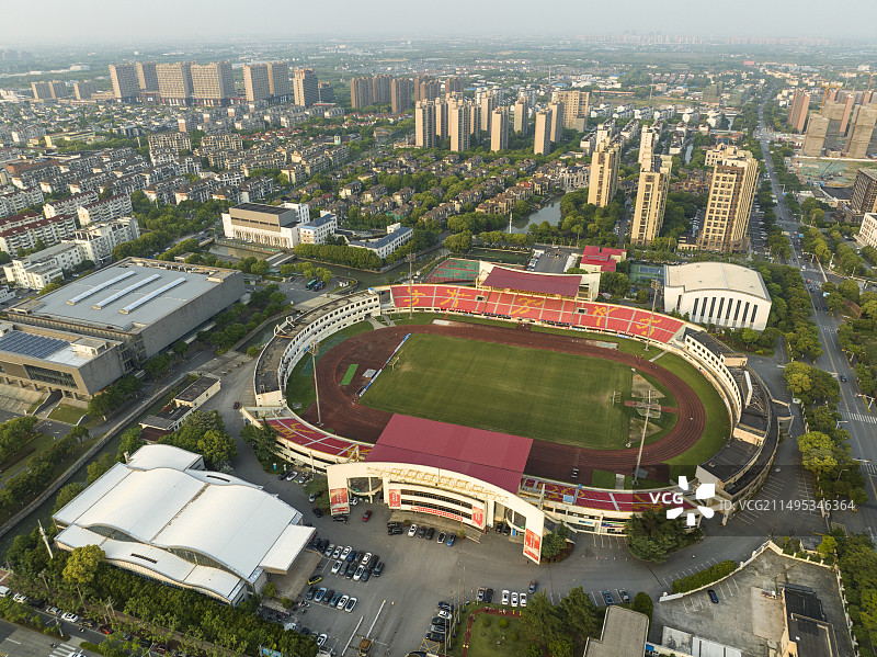 上海嘉定体育馆航拍图片素材