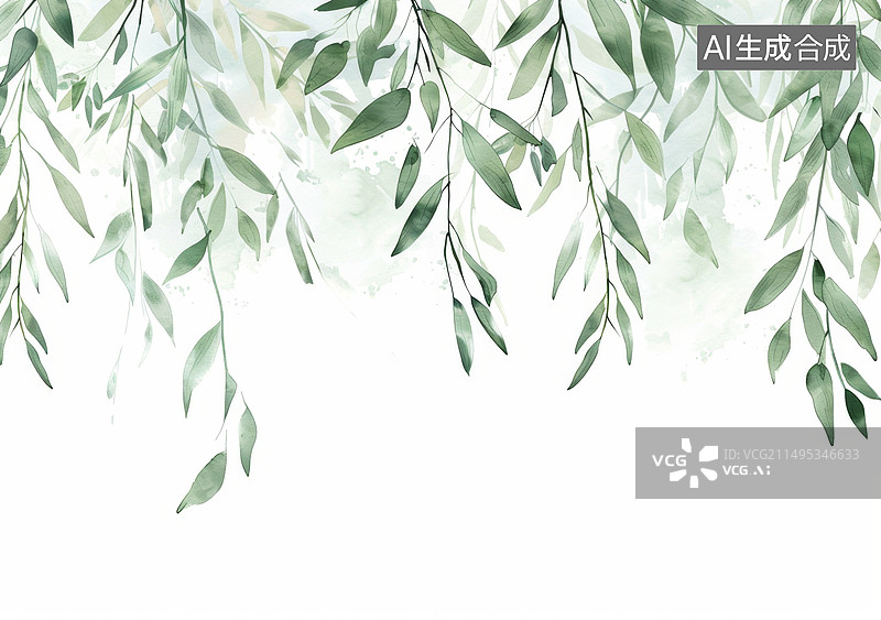 【AI数字艺术】白色背景上的低垂的柳条图片素材