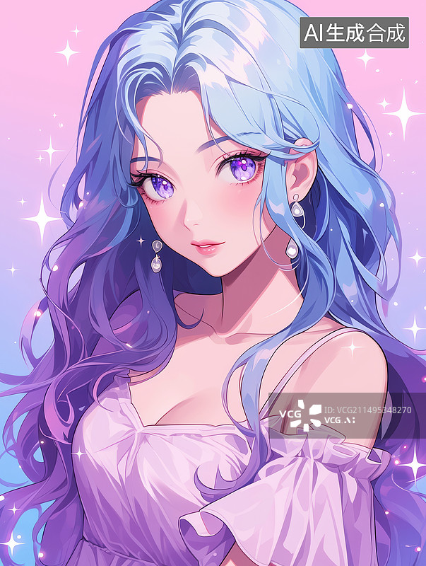 【AI数字艺术】蓝色头发的美女动漫插画图片素材