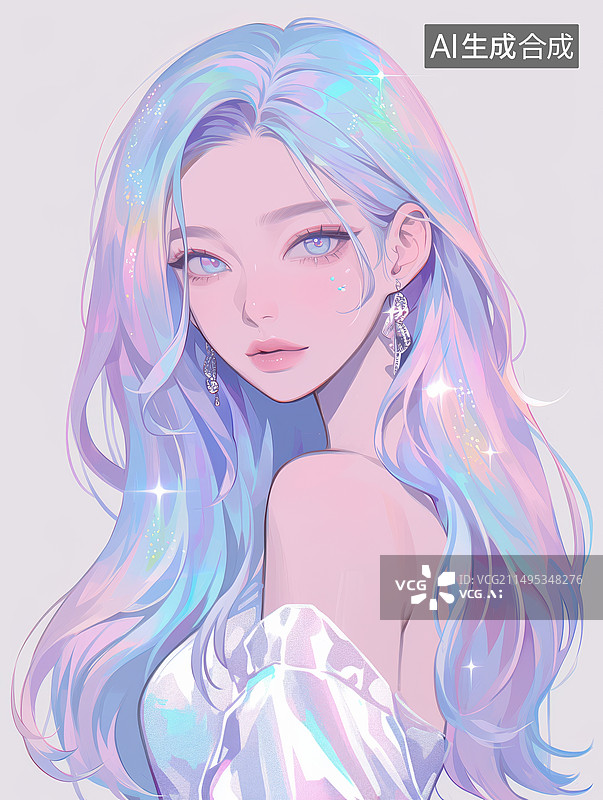 【AI数字艺术】蓝色头发的美女动漫插画图片素材