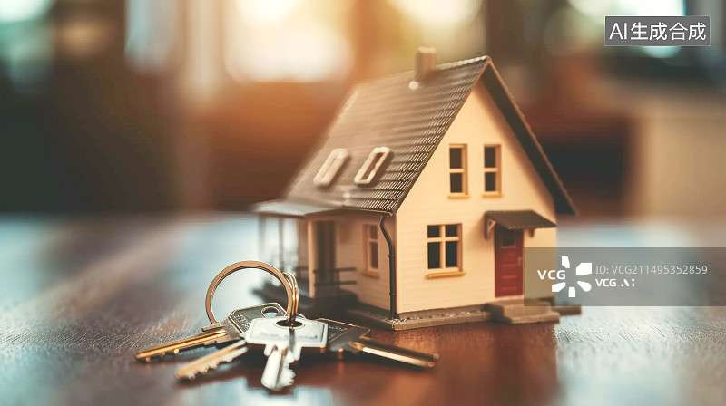 【AI数字艺术】特写房屋与钥匙场景图片素材