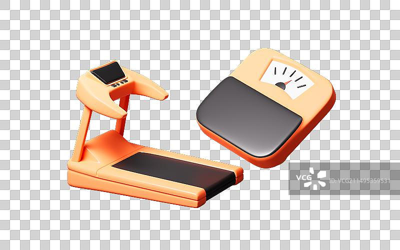 卡通跑步机和体重称模型3D渲染图片素材