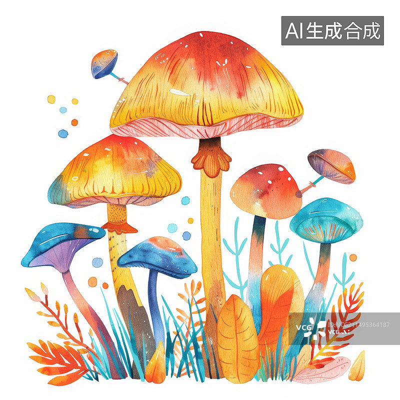 【AI数字艺术】白色背景下的蘑菇插画图片素材