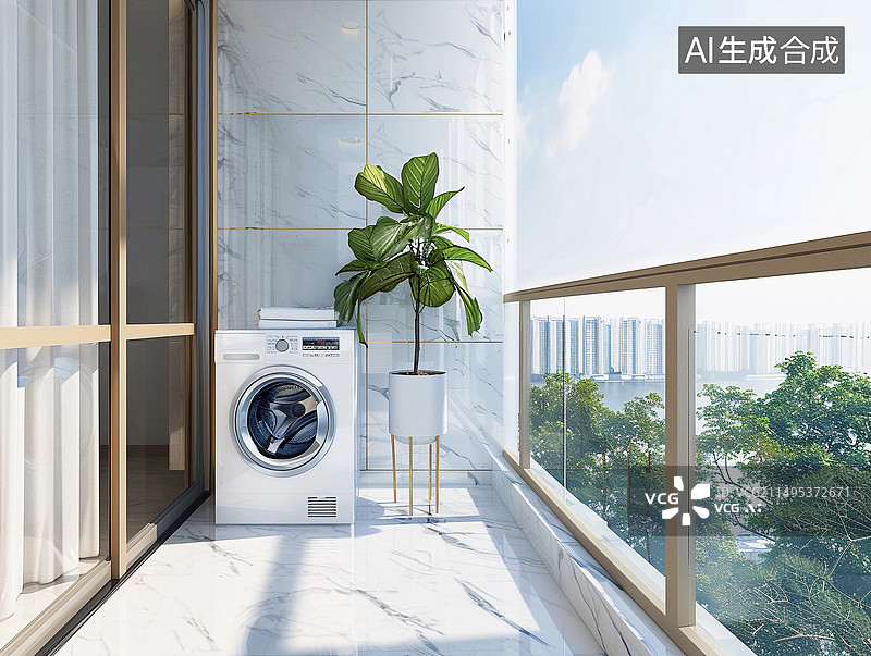 【AI数字艺术】室外阳台洗衣机场景图片素材