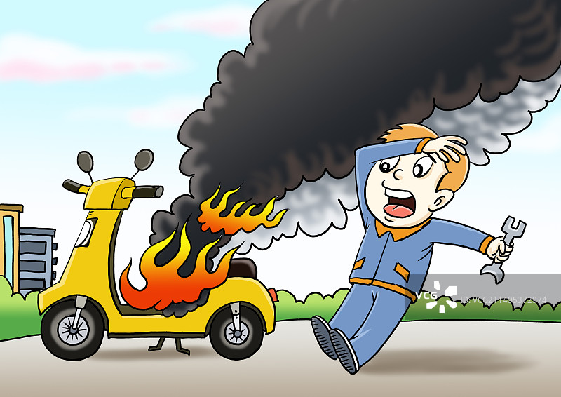 改装电动车发生爆燃图片素材