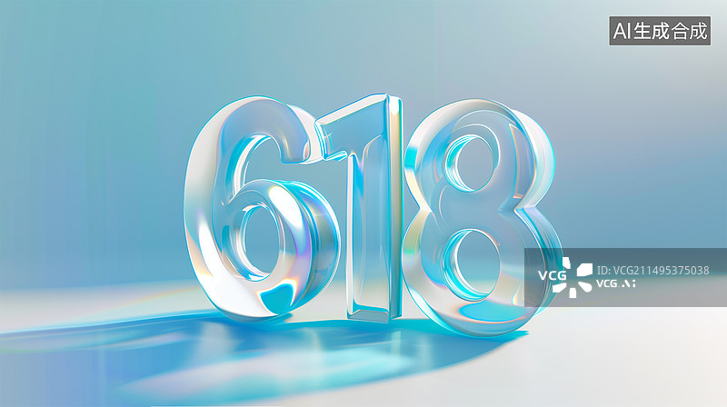 【AI数字艺术】618夏日玻璃3D立体字图片素材