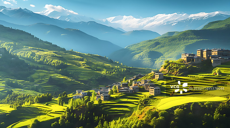 夏季山脉中古老的村落图片素材