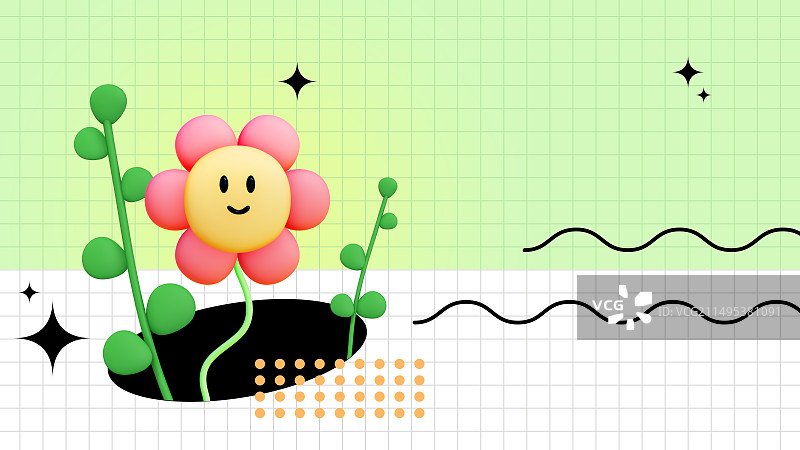 3D笑脸花朵春天或儿童节创意插画素材图片素材