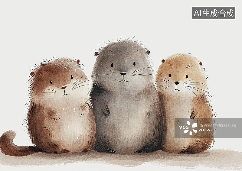 【AI数字艺术】可爱的野生动物水貂插画图片素材