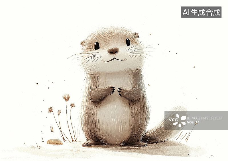 【AI数字艺术】可爱的野生动物水貂插画图片素材
