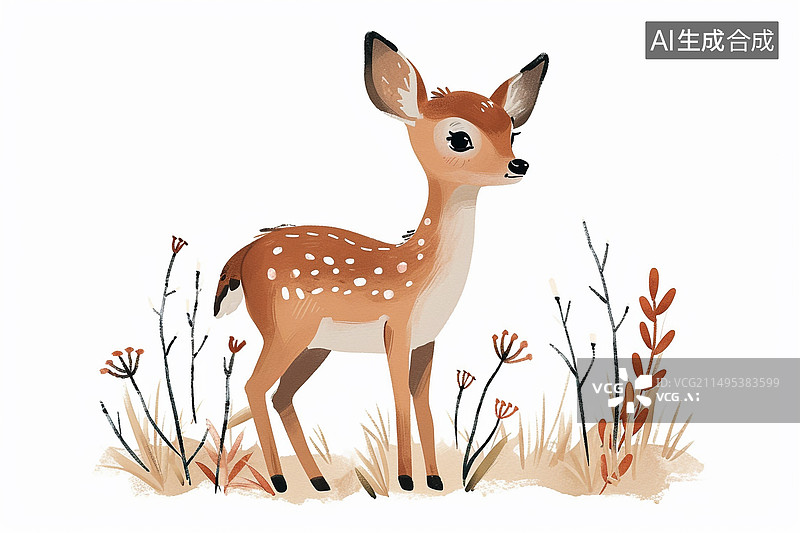 【AI数字艺术】水彩卡通插画可爱的小梅花鹿图片素材