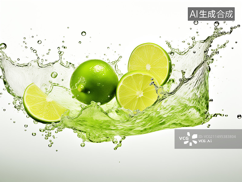 【AI数字艺术】水中的新鲜水果青柠檬图片素材