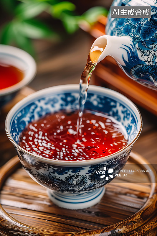 【AI数字艺术】深红色熟普洱茶汤的照片图片素材