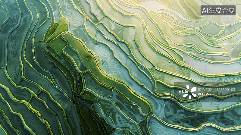 【AI数字艺术】绿蓝色日出稻田海报背景图片素材