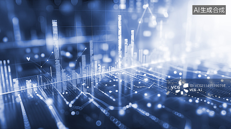 【AI数字艺术】蓝色科技柱状图背景插画图片素材