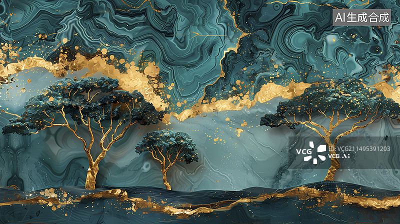【AI数字艺术】玉石金箔大理石图案海报背景图片素材
