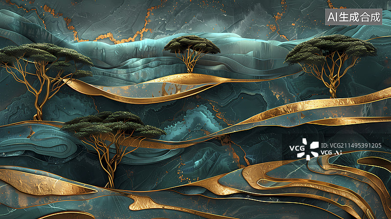 【AI数字艺术】玉石金箔大理石图案海报背景图片素材