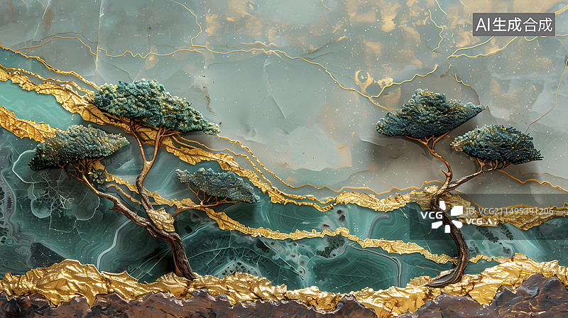 【AI数字艺术】玉石金箔大理石图案海报背景图片素材