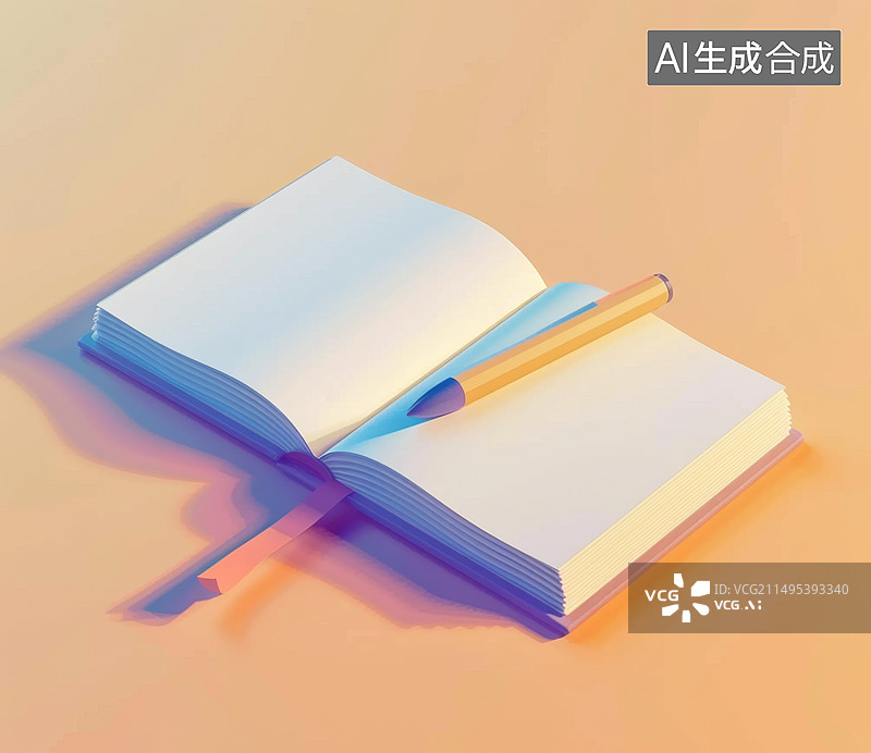 【AI数字艺术】打开的一本书和笔图片素材