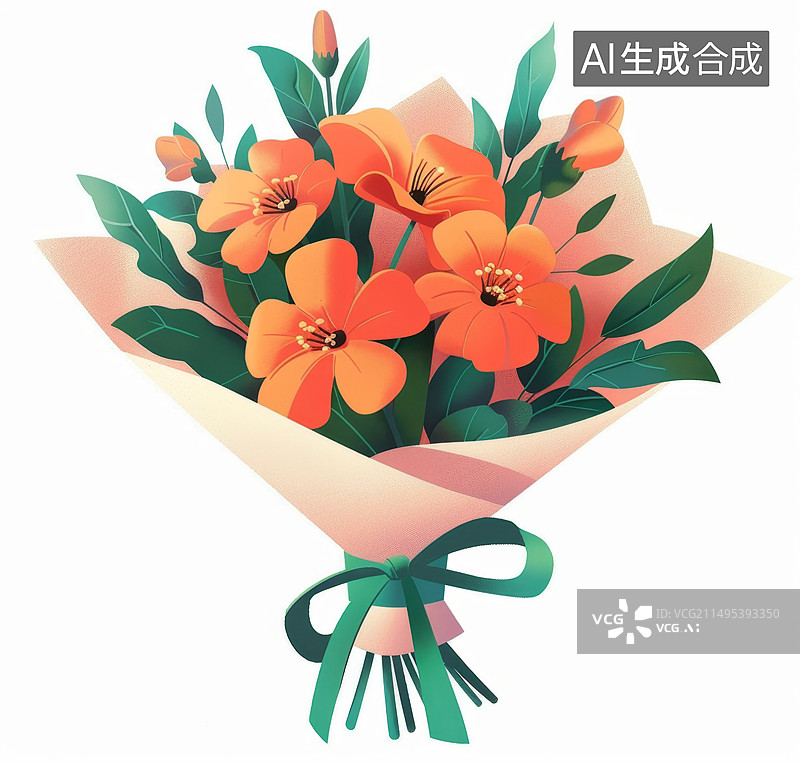 【AI数字艺术】白色背景上的彩色鲜花花束手绘插画图片素材