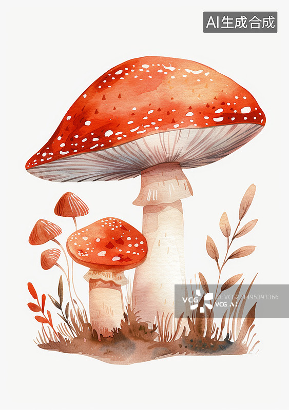 【AI数字艺术】白色背景下的蘑菇插画图片素材