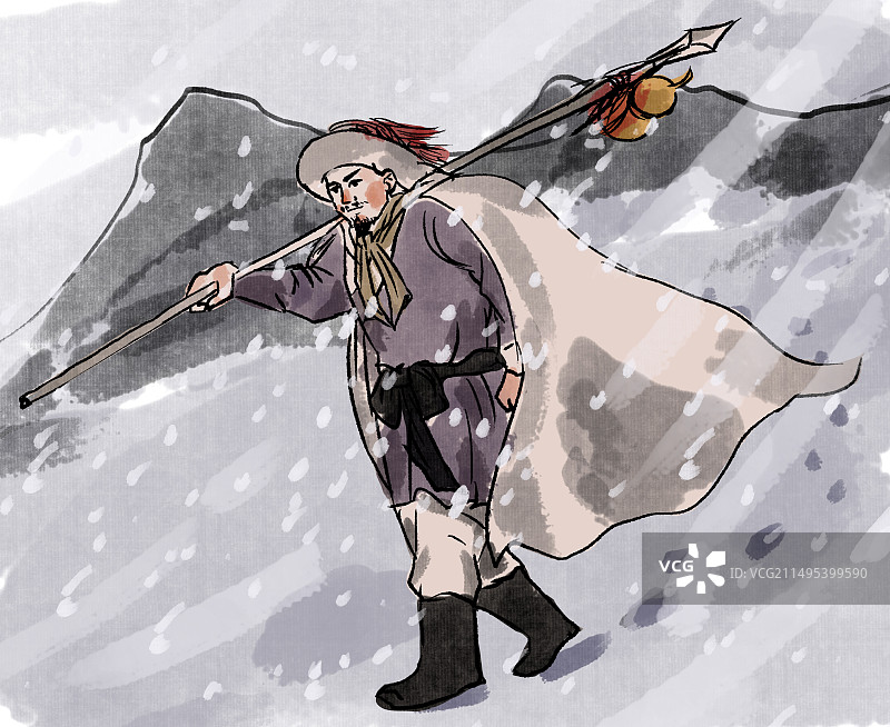 水墨风水墨画中国风新中式古风古典传统文化四大名著水浒传人物天罡星豹子头林冲元素素材插画图片素材