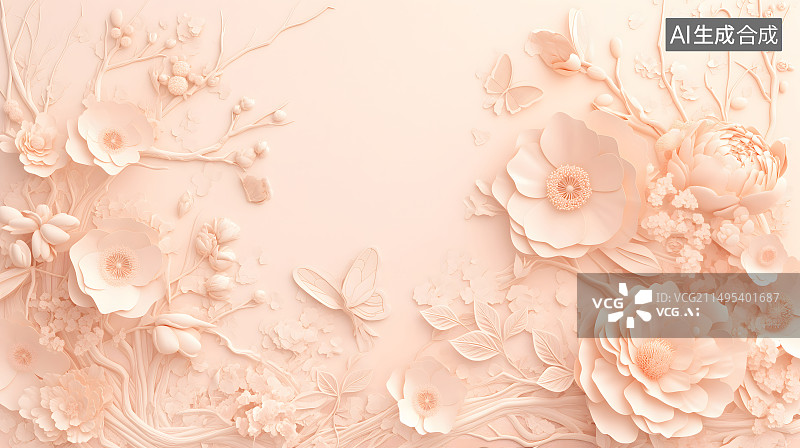 【AI数字艺术】3d纸雕浮雕鲜花花纹背景图片素材