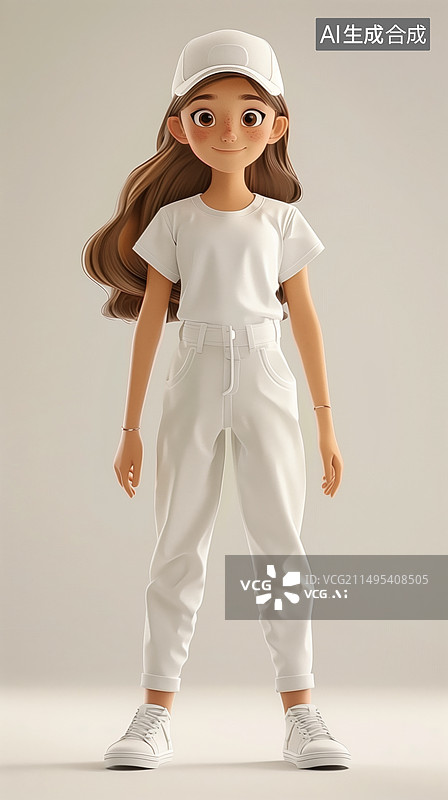 【AI数字艺术】白色T恤休闲服饰的卡通人物设计素材图片素材