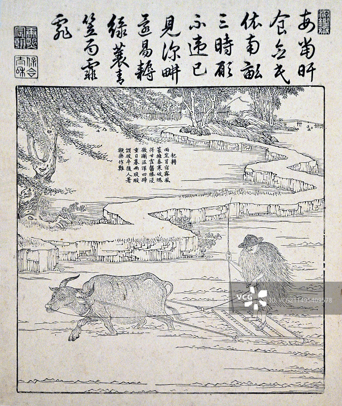 二十四节气文物——《耕织图》木版画，清朝康熙，天津博物馆藏图片素材