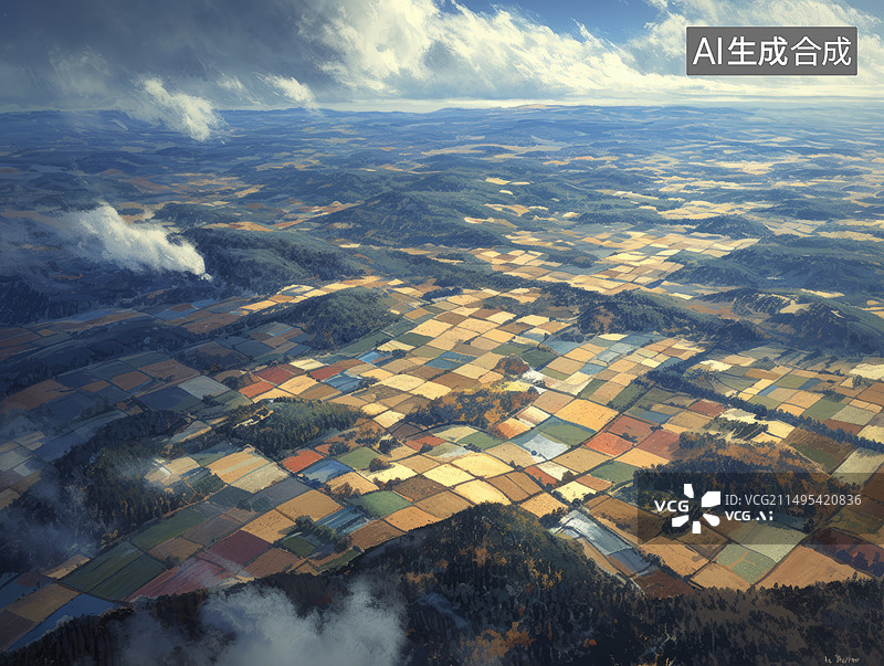 【AI数字艺术】航拍视角下的多彩农田图片素材