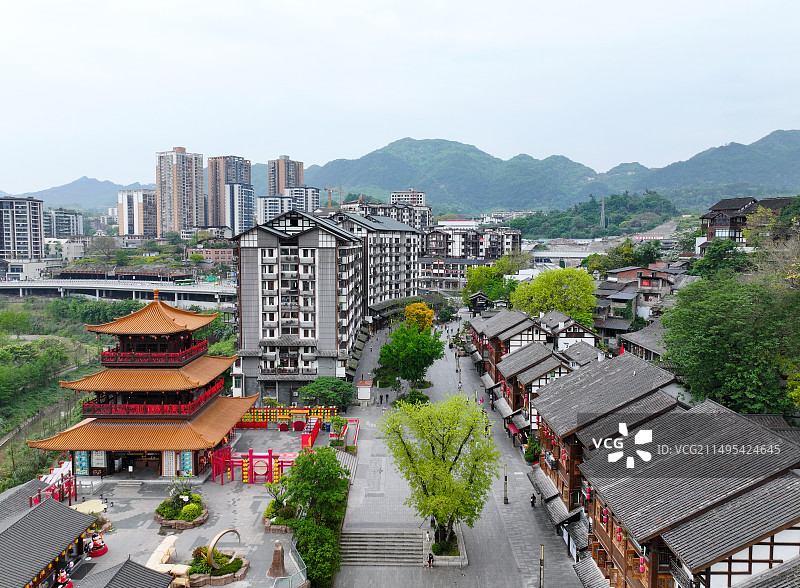 重庆市沙坪坝区磁器口古镇航拍图片素材