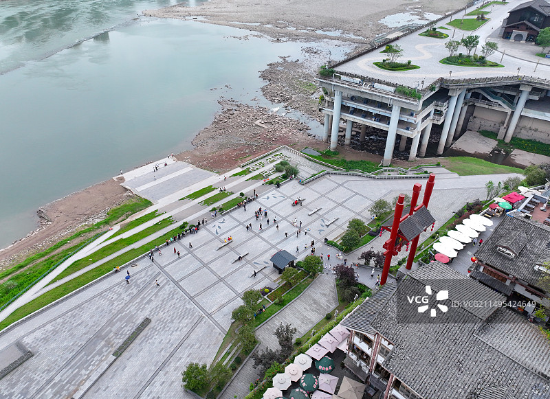 重庆市沙坪坝区磁器口古镇航拍图片素材