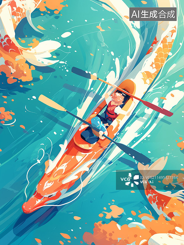 【AI数字艺术】端午节龙舟扁平插画海报图片素材