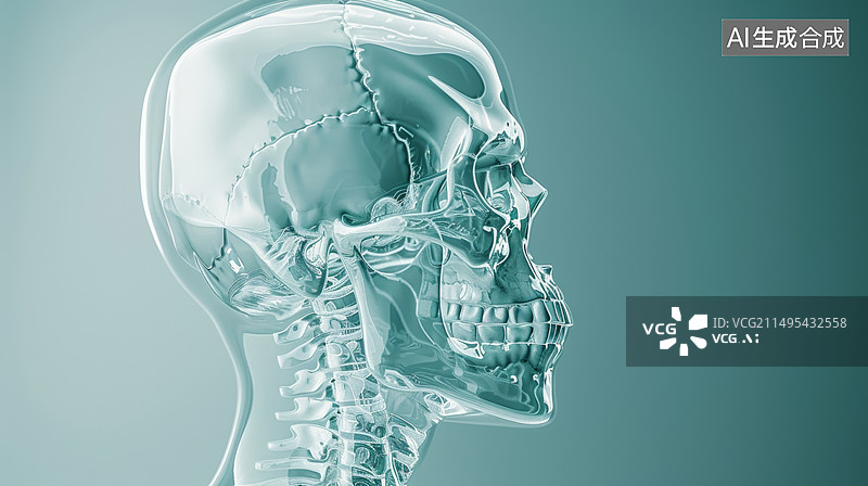 【AI数字艺术】水晶透明头骨插图图片素材