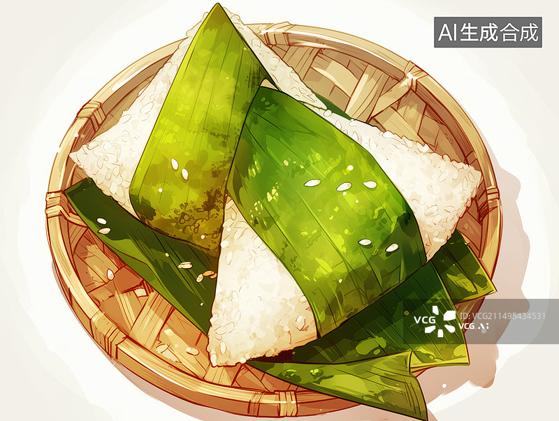 【AI数字艺术】传统亚洲糯米粽子插画图片素材