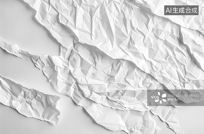 【AI数字艺术】白色背景上皱巴巴的纸的特写镜头图片素材