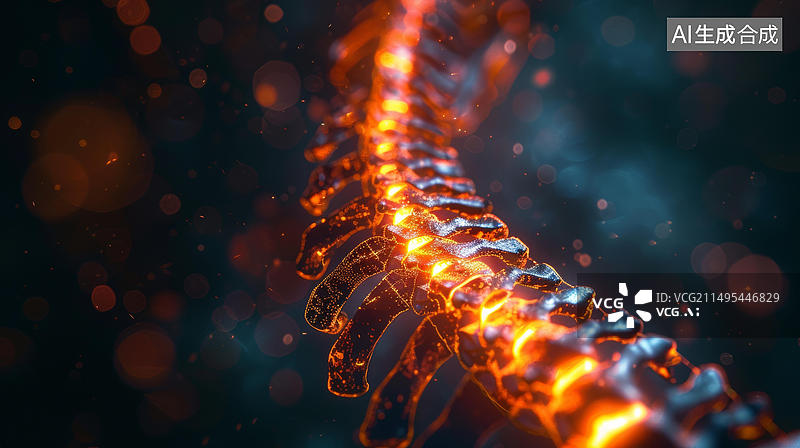 【AI数字艺术】未来派插图描绘了闪亮的橙色和蓝色脊柱图片素材