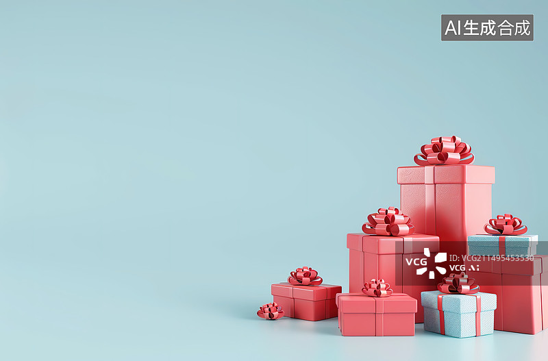 【AI数字艺术】蓝色背景下礼品盒的高角度视图图片素材