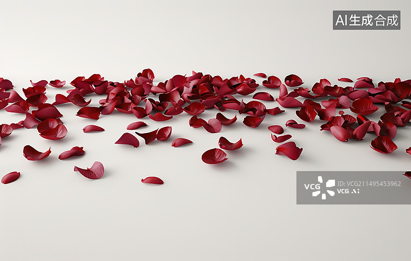 【AI数字艺术】白色背景下玫瑰花瓣的高角度视图图片素材