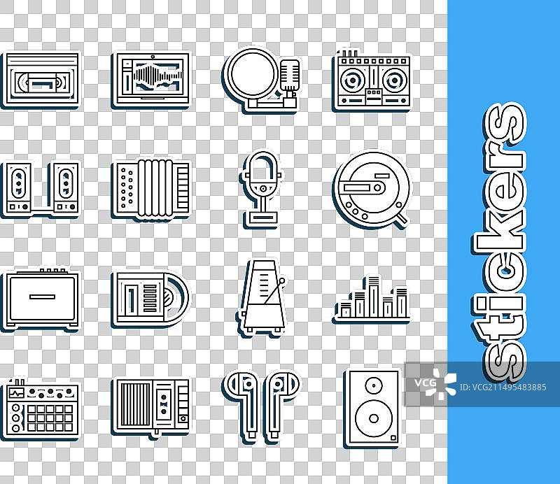 立体音响音乐均衡器CD播放器线条组合图片素材