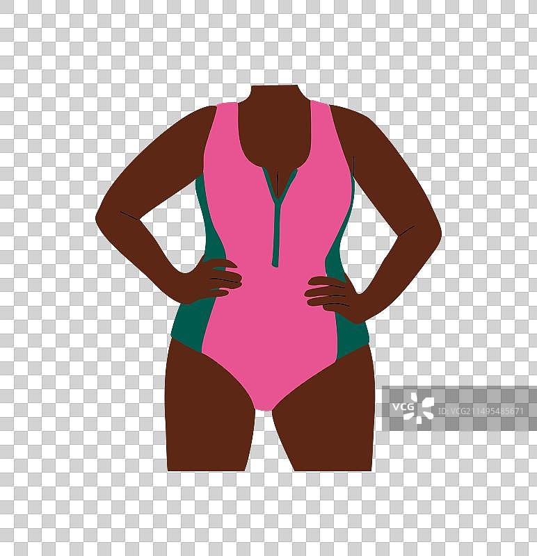 穿着现代泳装的大码黑色曲线女人图片素材