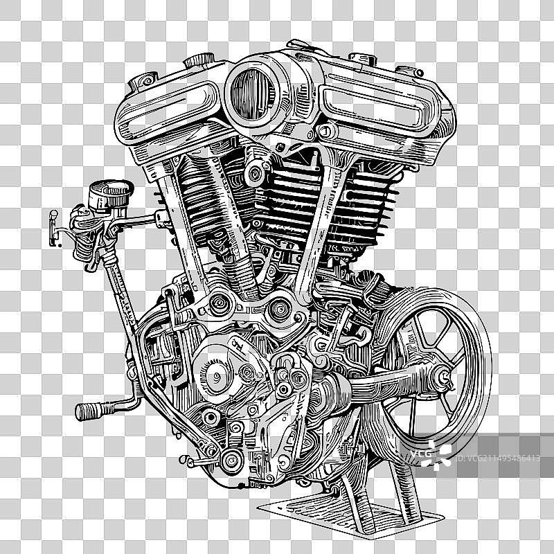 手绘摩托车引擎交通运输草图图片素材