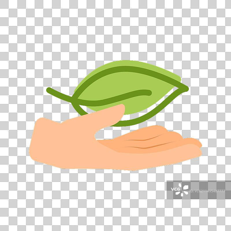 手捧绿色有机叶子手绘线条图片素材