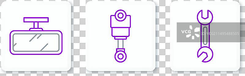 扳手汽车后视镜和发动机活塞线路图标图片素材