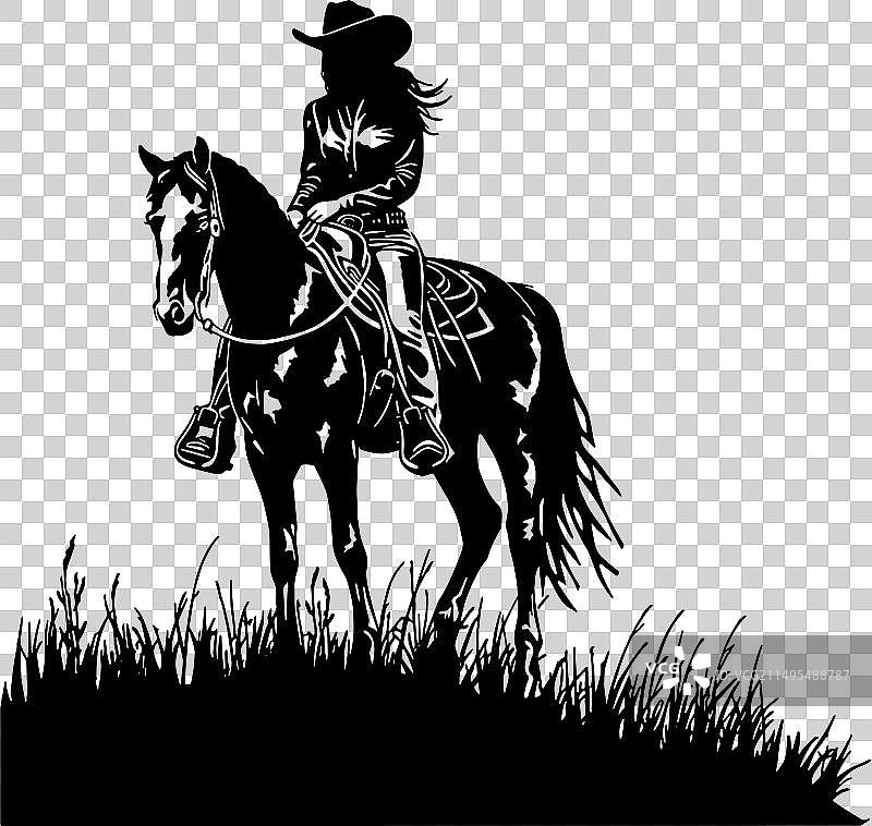 女牛仔和马的轮廓图片素材