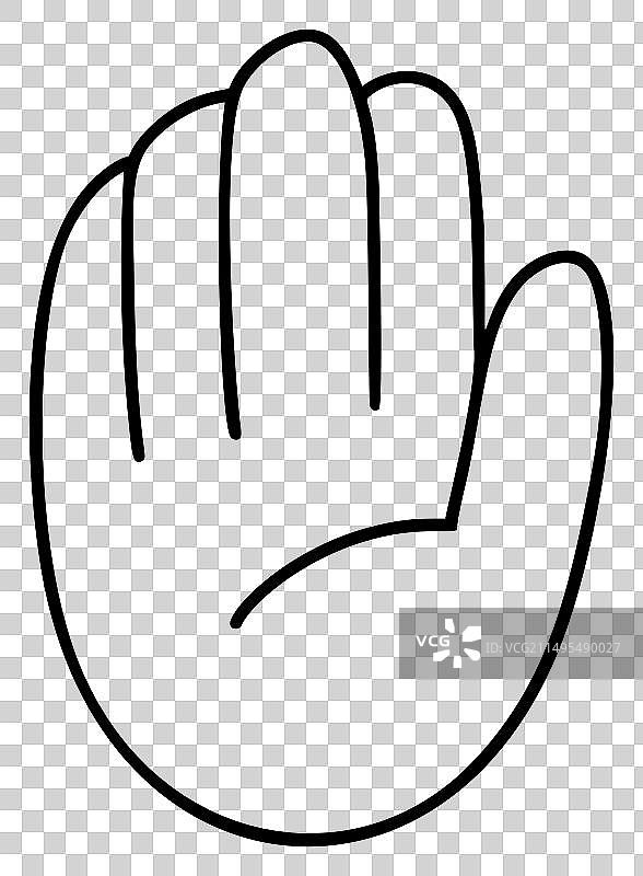 在白色上绘制右手图标手势的线条图片素材