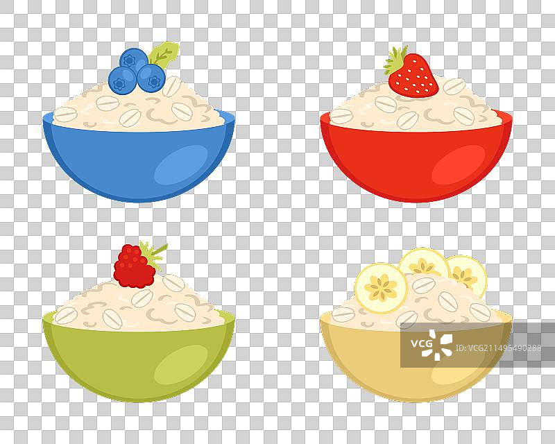 不同口味的燕麦粥碗图片素材